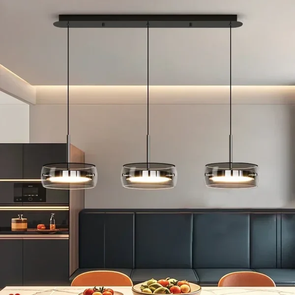 LED Modern Minimalist Dining Table Light Glass Restaurant Pendant Light, Single Head Three Head Restaurant Light Indoor Lighting